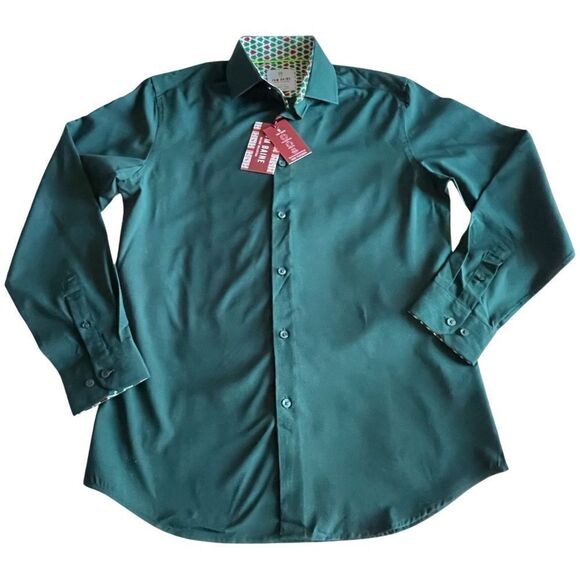 TOM BAINE Slim Fit Holiday Collection Button Down Dress Shirt Hunter Med NWT - Picture 1 of 16